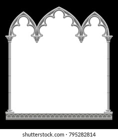 Classic gothic architectural decorative frame in black and white colors. Vintage design element, cover and poster template isolated on white. Vector 
Illustration