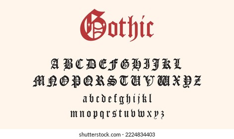 Classic Gothic Font. Vintage alphabet for Hip Hop and Rap aesthetic. Medieval abc vector set. 90's letters collection for football fans. 