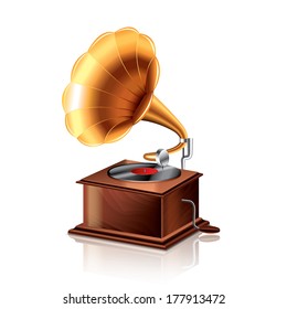 Classic gramophone isolated on white photo-realistic vector illustration