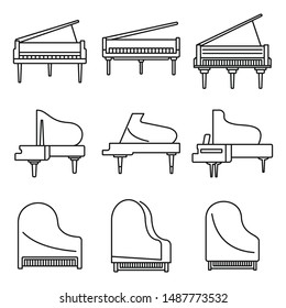 Classic grand piano icons set. Outline set of classic grand piano vector icons for web design isolated on white background