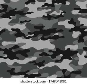 Classic gray camouflage pattern seamless background on print for clothes, fabric.