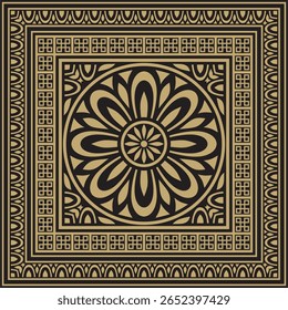 Classic Greek black and gold square ornament. Vector pattern, ancient Hellenic rectangle. European border.
