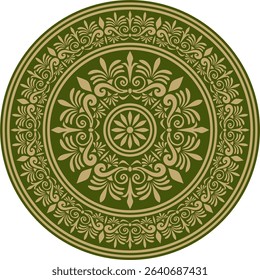Classic Greek green and gold round ornament. Vector pattern, circle of ancient Hellenes. European border - ring.
