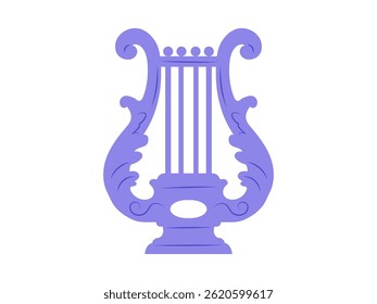 A classic Greek lyre in pastel violet hues. Retro music instrument icon, art y2k symbol, poetry element 2000s.