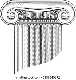 Classic Greek or Roman column pillar illustration in a vintage retro woodcut etching style