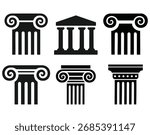 Classic Greek and Roman Column Vector Icon Set. A collection of ancient architecture vector pillars.
