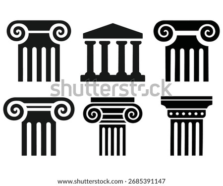 Classic Greek and Roman Column Vector Icon Set. A collection of ancient architecture vector pillars.