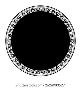 
Classic Greek round ornament. Black and white round frame with Greek meander, Chinese pattern. Circle of Ancient Greece, Roman Empire. Decorative element for design for ceramic, textile, embroidery, 