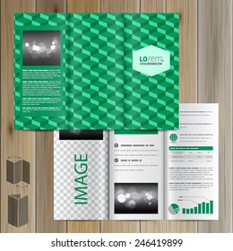 Classic green brochure template design with geometric pattern. Cover layout