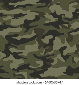 
Classic green camouflage seamless pattern. Abstract background of green and dark spots. Print on fabric for paper. Vector