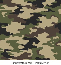 Classic green camouflage seamless pattern.Dark green spots on a light beige background.Abstract military texture hunting fishing.Print.Vector design