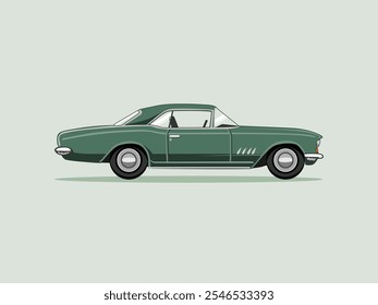 Ilustración vectorial de coche verde clásico aislado. Antiguas Vector de coches. Ilustración del coche clásico.