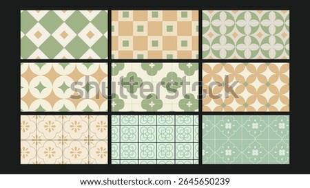 Classic green ceramic tile design with subtle floral and geometric motifs. Ideal for retro themed design, vintage interiors, or Mediterranean projects.