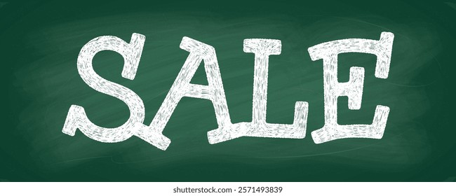 A classic green chalkboard with a chalk lettering SALE, blackboard for classroom, cafe or restaurant menu, realistic texture and shading