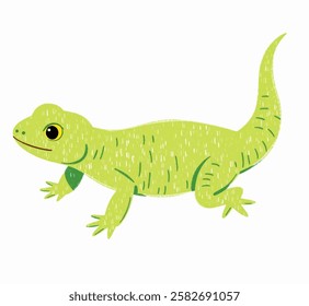 A classic green gecko illustration in a playful pose. Perfect for nature themed journals, digital designs, and educational purposes.