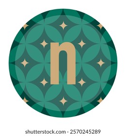 Classic Green and Gold Vector Art with ‘n’ Letter in Floral Motif