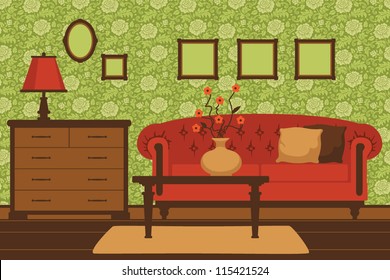 Classic green livingroom interior