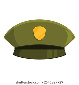 Calote verde clássico militar ou policial representando autoridade, ordem e serviço, com um distintivo ou insígnia de cor dourada na frente