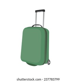 Classic green plastic luggage suitcase for air or road travel. Vector Illustration isolated on white background.