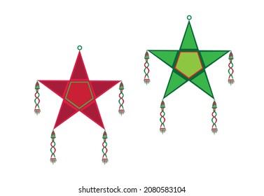 Classic Green and Red Christmas Stars called Parol used in the Philippines. Editable Clip Art.