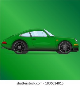 classic green sport car in flat design