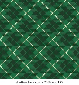 Classic green St. Patrick's Day tartan plaid, diagonal diamonds seamless pattern background