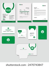 Diseño de Plantilla de papelería verde clásico. Documentación para empresas. Diseño de Plantilla creativa	
