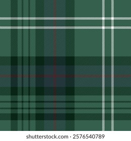 Classic green tartan pattern featuring a timeless checkered design, with white, dark green and subtle red accents.