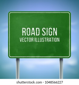 Classic Green Traffic Information Sign. Highway Road Sign Mockup. Blank Street Sign. Road Direction Sign For Information Or Map.