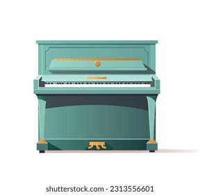 Klassisches grünes, aufrecht liegendes Klavier. Musikinstrument. Vektorgrafik für Design. Cartoon-Stil. Flacher Stil.