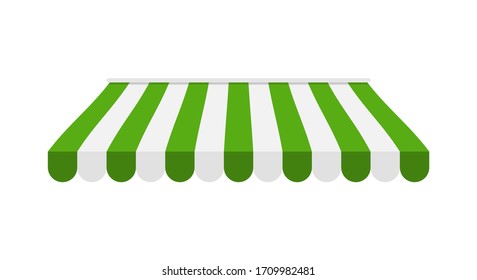 Classic green and white striped canopy awning, design element for cafe, shop, restaurant vector Illustration