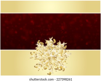 classic greeting card with gold ribbon, Christmas background with place for your text