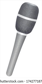 Classic grey black microphone isolated on white background. Flat cartoon style vector illustration. Am object for karaoke party or concert poster website or social media design.