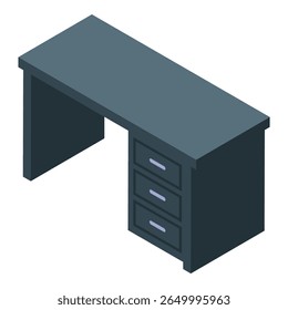 Classic grey office desk with drawers is standing, representing the concept of a productive and organized workplace