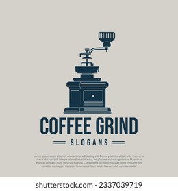 Classic grinder logo concept. Coffee, production or Drink design template. Vector illustration