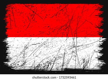 Classic grunge flag of Indonesia country. Happy independence day of Indonesia. Brush flag on shiny black background