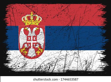 Classic grunge flag of Serbia country. Happy independence day of Serbia. Brush flag on shiny black background