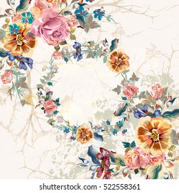 Classic grunge wedding or save the date card with beautiful pastel rose flowers
