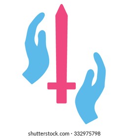 Classic Guard vector icon. Style is bicolor flat symbol, pink and blue colors, rounded angles, white background.