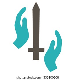 Classic Guard vector icon. Style is bicolor flat symbol, grey and cyan colors, rounded angles, white background.