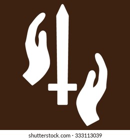 Classic Guard vector icon. Style is flat symbol, white color, rounded angles, brown background.