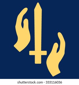 Classic Guard vector icon. Style is flat symbol, yellow color, rounded angles, blue background.