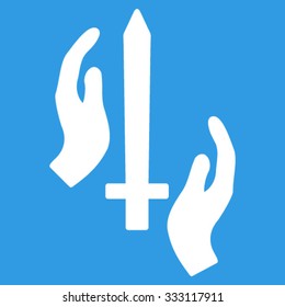 Classic Guard vector icon. Style is flat symbol, white color, rounded angles, blue background.