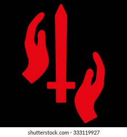 Classic Guard vector icon. Style is flat symbol, red color, rounded angles, black background.