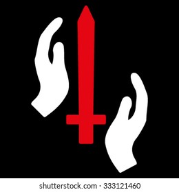 Classic Guard vector icon. Style is bicolor flat symbol, red and white colors, rounded angles, black background.