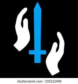 Classic Guard vector icon. Style is bicolor flat symbol, blue and white colors, rounded angles, black background.