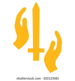 Classic Guard vector icon. Style is flat symbol, yellow color, rounded angles, white background.