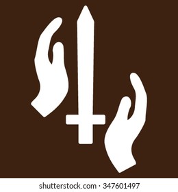 Classic Guard vector icon. Style is flat symbol, white color, rounded angles, brown background.
