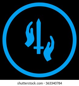 Classic Guard vector icon. Style is flat circled symbol, blue color, rounded angles, black background.