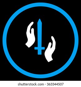 Classic Guard vector icon. Style is bicolor flat circled symbol, blue and white colors, rounded angles, black background.